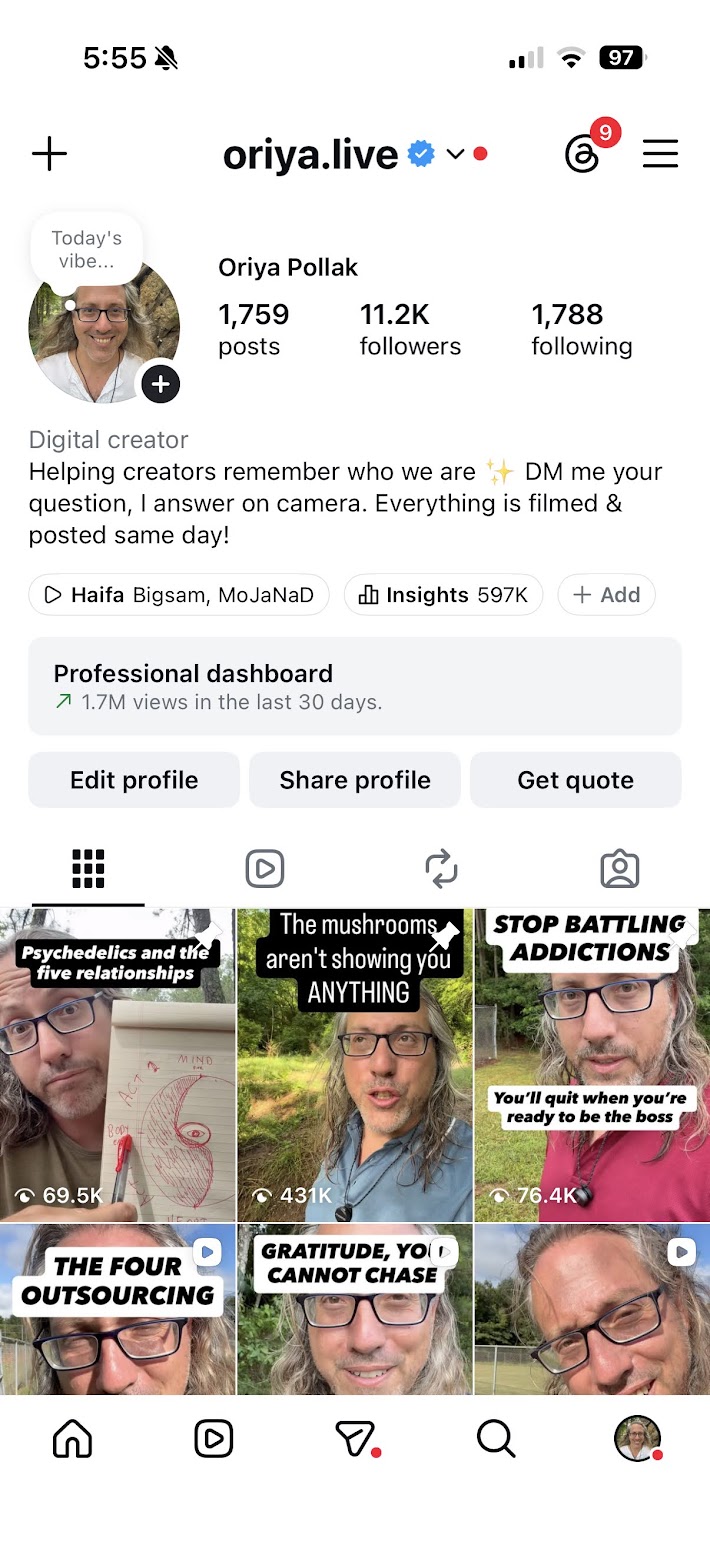 Recent posts from @oriya.live on Instagram.